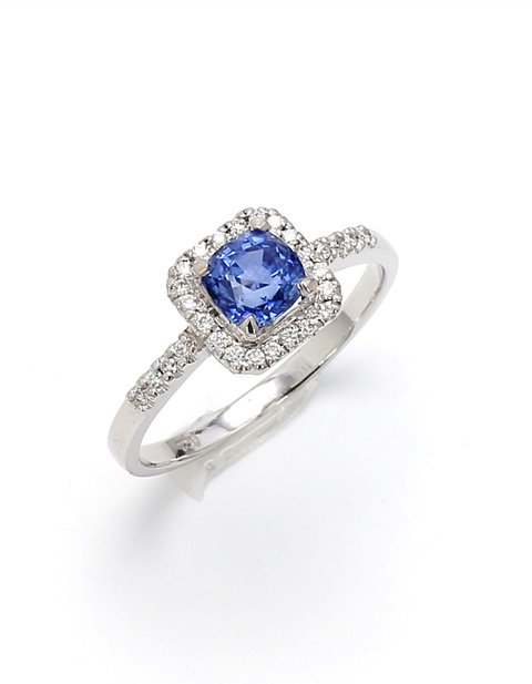 Blue Sapphire Cushion Halo Ring
