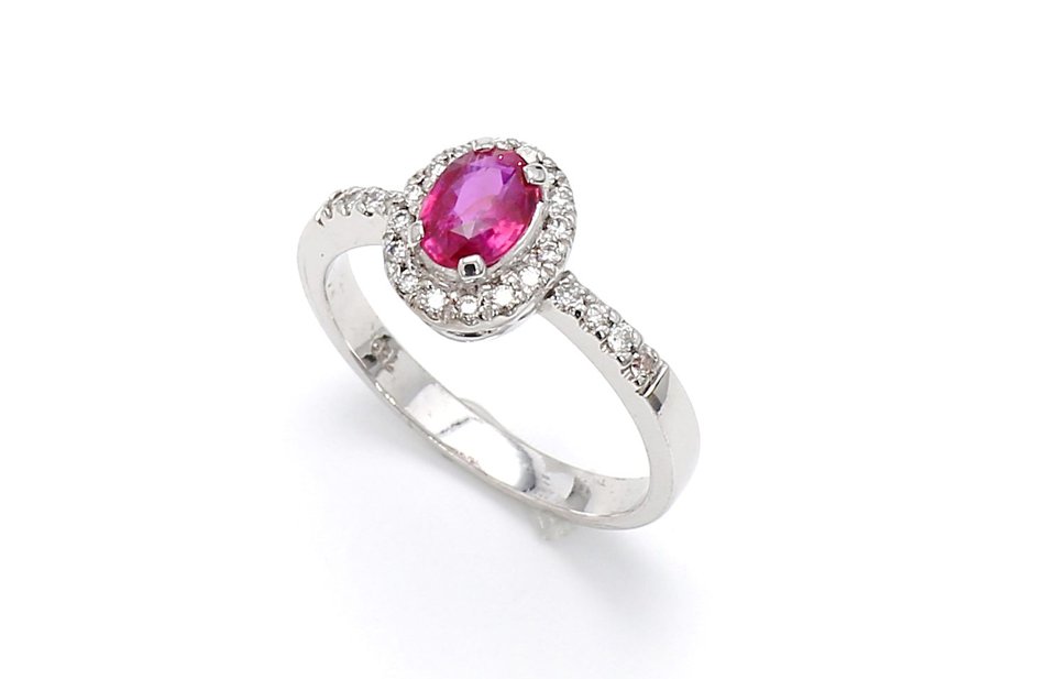 Oval Ruby & Diamond Halo Ring
