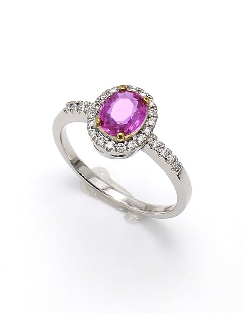 Pink Sapphire Oval Halo Ring